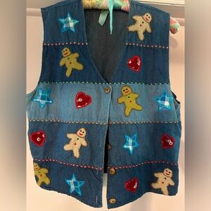 xl vintage mew directions holiday Christmas denim vest cotton made india